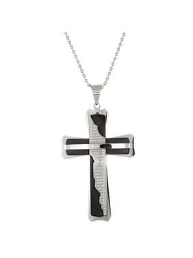 Bonyak Jewelry StainlessSteel Black /& Yellow IP-Plated w//Silver IP Brass Crucifix Neckla